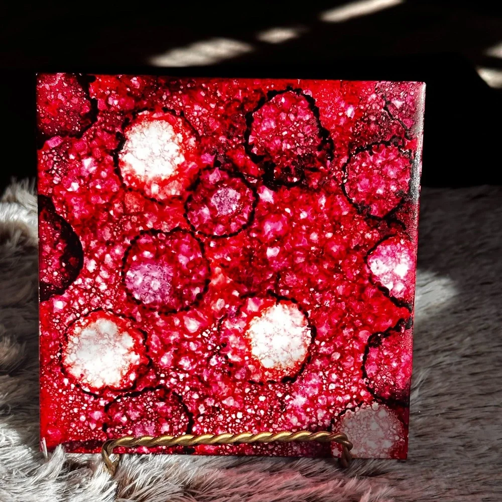 Hand Crafted shades of Red abstract original Decorative Tile